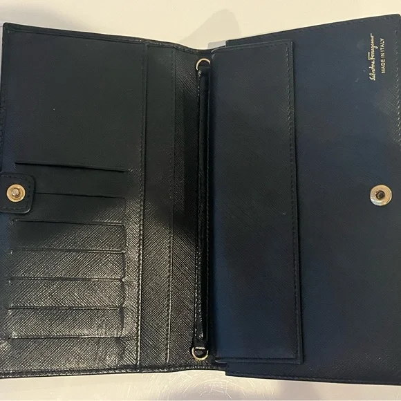 Salvatore Ferragamo Black Wallet with Gold Accent